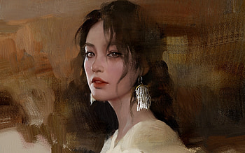 Girl, jewel, earrings, art, fantasy, portrait, face, xintong chen HD wallpaper