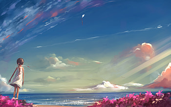 Anime Little Girl Beach Side , anime-girl, anime, artist, artwork, digital-art, deviantart HD wallpaper