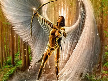 white wings, river, sexy, wings, white, hunter, archer, angel, large white wings, fantasy, winged, lovel, bow and arrow, arrow, forest, bow HD wallpaper