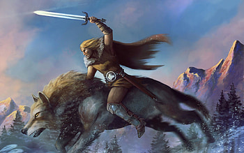 Warrior riding the wolf HD wallpaper