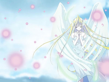 Angel, blue, wings, white, magic, girl, anime girl, pink, anime, fantasy, wing, magical HD wallpaper