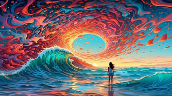Psychedelic ocean, psychedelic, ocean, wave, sunset, colorful, Ocean Waves HD wallpaper