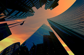 Glass, buildings, facade, sunset HD wallpaper