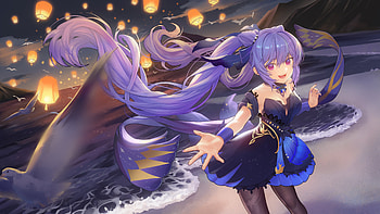 Purple Long Hair Keqing Blue Dress Genshin Impact HD wallpaper