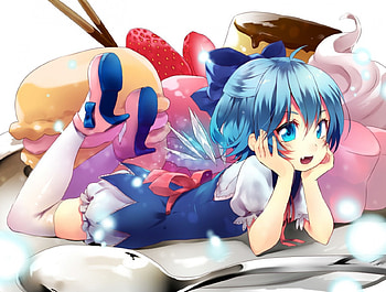 Crino, blue, tohou, anime girl, wings, anime, short hair HD wallpaper