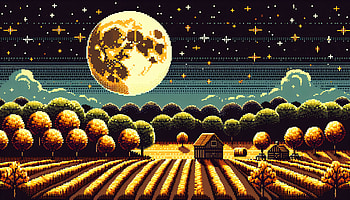 Harvest Moon Pixel Art, harvest moon (nature), pixel art, moonlit landscape, Night Sky HD wallpaper