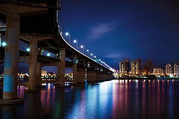 Cities, Rivers, Shine, Light, Night City, City Lights, Bridge HD wallpaper