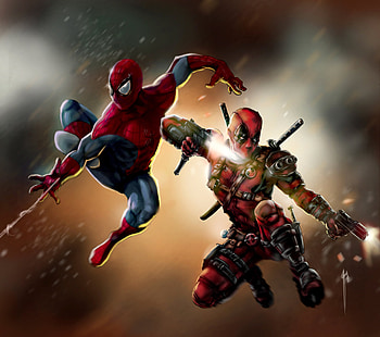 Deadpool And Spiderman, deadpool, spiderman, artwork, digital-art, behance, superheroes HD wallpaper