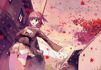 Flower storm, girl, anime, red, flower HD wallpaper