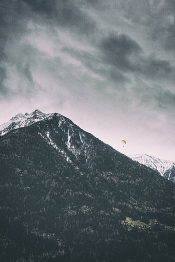 Nature, Trees, Mountains, Vertex, Top, Snow Covered, Paragliding, Paraglider, Snowy HD phone wallpaper