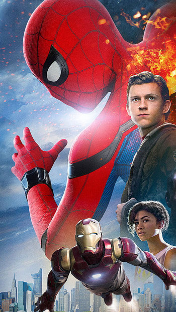 spider man, cloud, red, tom holand, iron man, mj HD phone wallpaper