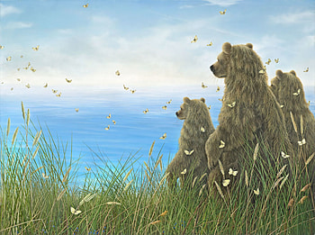Family, urs, painting, puctura, butterfly, art, bear, water, robert bissell HD wallpaper