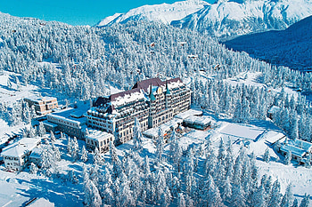 Hotel in St Moritz, Switzerland, winter, snow, house, trees, nature, mountains, forest HD wallpaper
