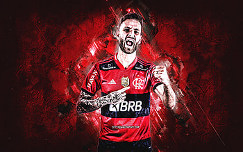 Leo Pereira, Flamengo, red stone background, Brazilian soccer player, Clube de Regatas do Flamengo, Brazil, soccer HD wallpaper