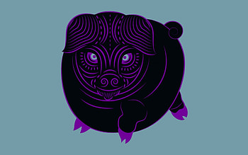 Chinese Zodiac ~ Pig, blue, animal, purple, pink, black, chinese zodiac, pig HD wallpaper