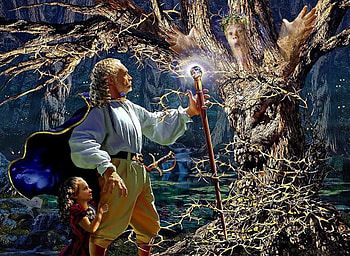 Listen to the Tree, artwork, ghost, light, man, child, stick HD wallpaper