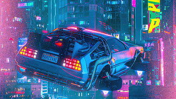 Delorean Dashing Through The Scifi Cityscape, delorean, cars, scifi, cyberpunk, neon, artist, artwork, digital-art HD wallpaper