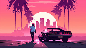 Gta Vice City Skyline Palm Trees, gta, synthwave, games, artist, artwork, digital-art HD wallpaper