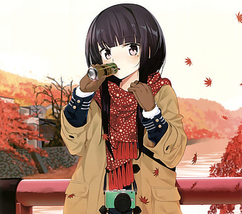 Outdoor, travel, drinking, original, anime girl HD wallpaper