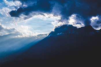 Nature, Mountains, Clouds, Dark, Rays, Beams, Fog, Foot HD wallpaper