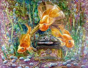Mysterious Underwater World by Irina Souchelnytskyi, blue, animal, Irina Souchelnytskyi, art, orange, pink, music, drop, painting, key, abstract, ball, fish, water, dew, mysterious underwater world HD wallpaper