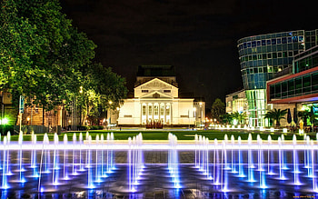Landscape, Cities, Fountain, Building, City Lights HD wallpaper