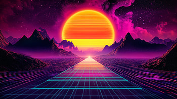 Retro 80s Bliss: A Stunning Retrowave, retrowave, synthwave, mountain HD wallpaper