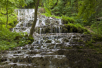 Falls, forests, nature, rocks HD wallpaper