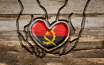 I love Angola, , wooden carving hands, Day of Angola, Angolan flag, Flag of Angola, Take care Angola, creative, Angola flag, Angola flag in hand, wood carving, african countries, Angola HD wallpaper