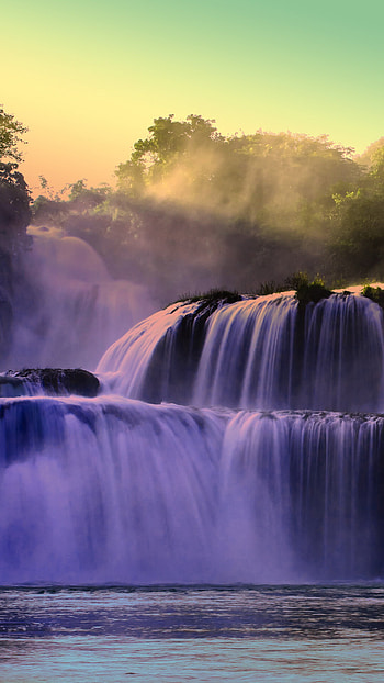 Waterfall, Majestic flow, Mobile , Refreshing sight HD phone wallpaper