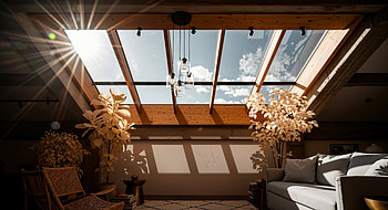 Sunburst Skylight —, Sunlight, Plant, Sofa HD wallpaper