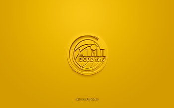 FK Bodo Glimt, creative 3D logo, yellow background, Eliteserien, 3d emblem, Norwegian football club, Norway, 3d art, football, FK Bodo Glimt 3d logo HD wallpaper