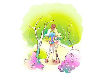 Art, Love, Forest, Couple, Pair, , Drawing, Stroll, Embrace HD wallpaper
