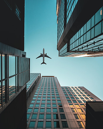 Sky, Building, Miscellanea, Miscellaneous, Skyscrapers, Plane, Airplane HD phone wallpaper