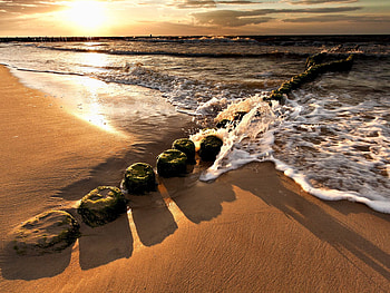 Flow, landscape, beautiful, nature, amazing, sunset, ocean, beach HD wallpaper