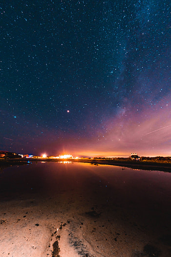 Night, Beach, Lake, Dark, Shine, Light, Starry Sky HD phone wallpaper