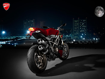 Ducati in the moon, night, moon, building, ducati, motorcyles, sport HD wallpaper