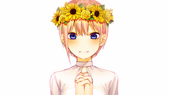 Blue Eyes Ichika Nakano With Yellow Flowers Wreath The Quintessential Quintuplets HD wallpaper