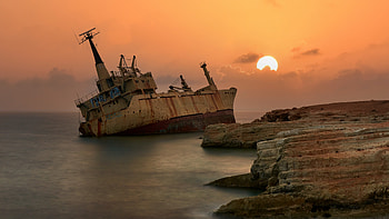 Sunset Shipwreck, Shipwreck, sky, Nature, Sunset HD wallpaper