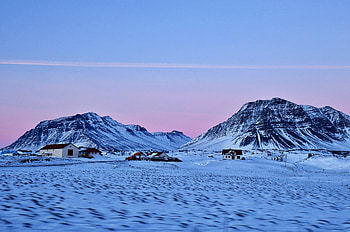 Nature, mountains, winter, landscape, sunset HD wallpaper