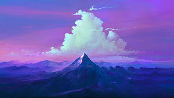 Mountains, clouds, landscape, art HD wallpaper