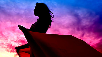Dreamer, blue, colorful, hands, colors, girl, hand, woman, purple, red, sky, dream, silhouette, sunset, female HD wallpaper