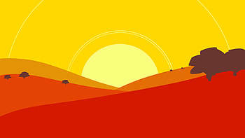 Minimalist Bold Yellow Red Sunrise Over Flat Landscape With Trees, minimalist, yellow, red, sunrise, landscape, trees, artist, artwork, art, digital-art, deviantart HD wallpaper