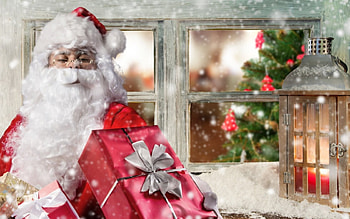 Santa Claus, white, craciun, window, christmas, green, red, tree HD wallpaper