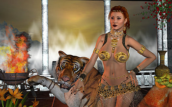 Golden Tiger Girl, tiger, fantasy, daz3d, girl, woman, female HD wallpaper