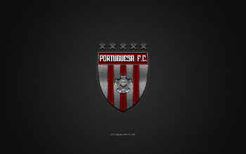 Portuguesa FC, Venezuelan football club, red yellow logo, gray carbon fiber background, Venezuelan Primera Division, football, Acarigua, Venezuela, Portuguesa FC logo HD wallpaper
