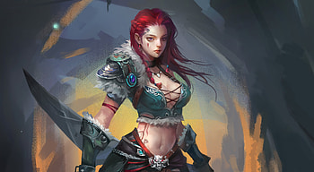 Redhead, warrior girl, fantasy, art HD wallpaper