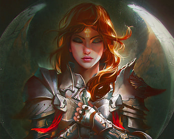 Angel, joan, wings, art, girl, orange, armor, woman, redhead HD wallpaper