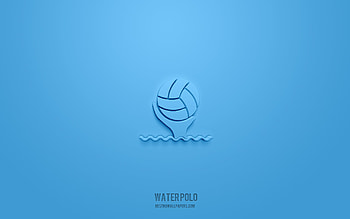 water polo 3d icon, blue background, 3d symbols, water polo, blue icons, 3d icons, water polo sign, blue 3d icons HD wallpaper