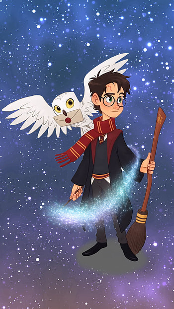 Harry Potter, magic, sky, art, wand, hedwig, hogwarts HD phone wallpaper